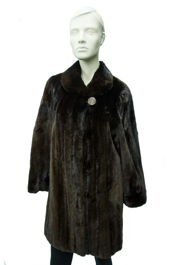 Samuel Fourrures - 3/4 brown shaved natural female mink coat - 6891 - Coats