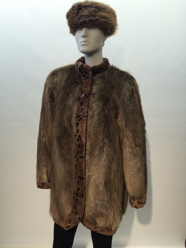 Samuel Fourrures - manteau de castor blond long poil et rasé avec chapeau - 6931 - Fourrure