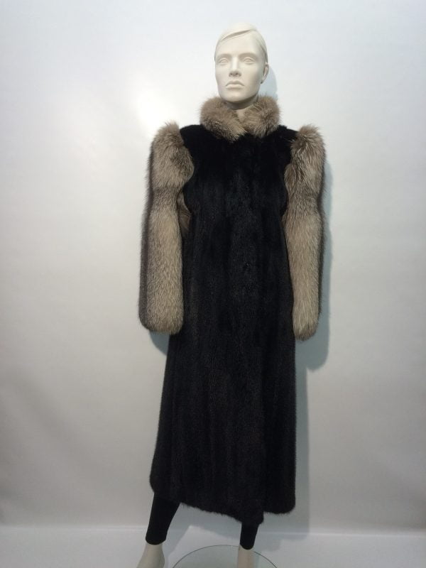 Samuel Fourrures - Black dyed mink coat with fox trim - 7333 - Fur