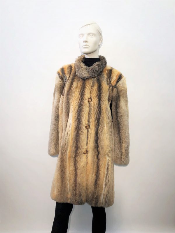 Samuel Fourrures - Manteau de renard des prairies avec cuir noir - 7905 - Fourrure