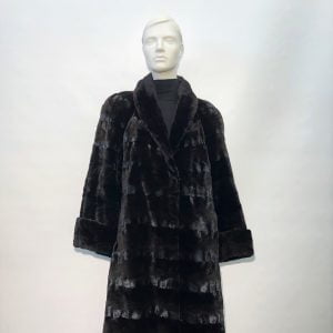 Samuel Fourrures - Manteau de pattes de vison rasées noir horizontales - 8019 - Pardessus
