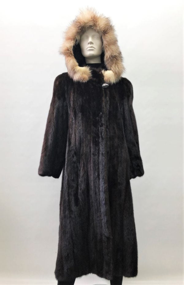 Samuel Fourrures - Natural mahogany female mink coat with hood - 8080 - Furs