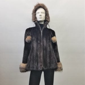 Samuel Fourrures - Jacket de vison brun avec renard chrystal - 8123 - Vêtements en fourrure