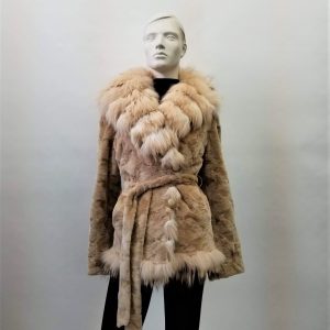 Samuel Fourrures - Jacket ovales de vison rasé beige evec renard et ceinture - 8166 -