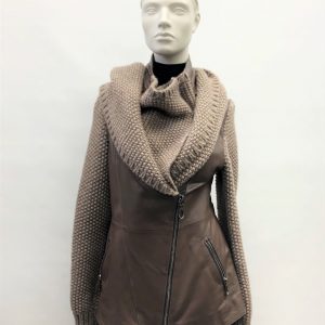 Samuel Fourrures - Jacket de cuir taupe avec laine et capuchon - 8246 - Pardessus