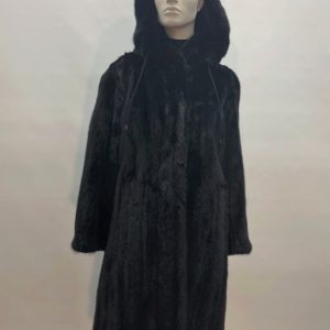 Samuel Fourrures - Manteau de vison femelle noir avec capuchon - 8248 - Robe