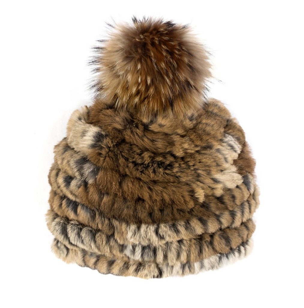 tuque tricotée mitchie's en fourrure de lapin avec pompon en renard