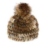tuque tricotée mitchie's en fourrure de lapin avec pompon en renard