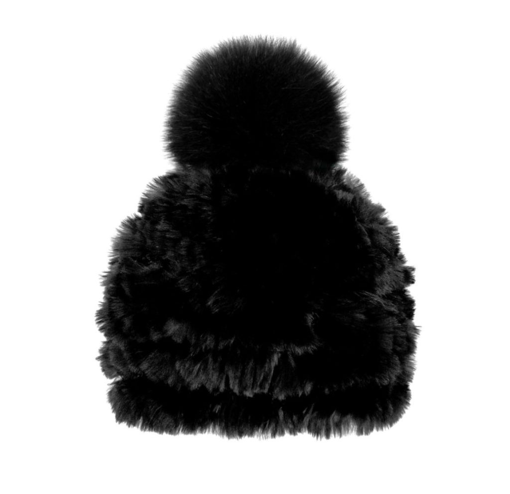 tuque tricotée mitchie's en fourrure de lapin avec pompon en renard