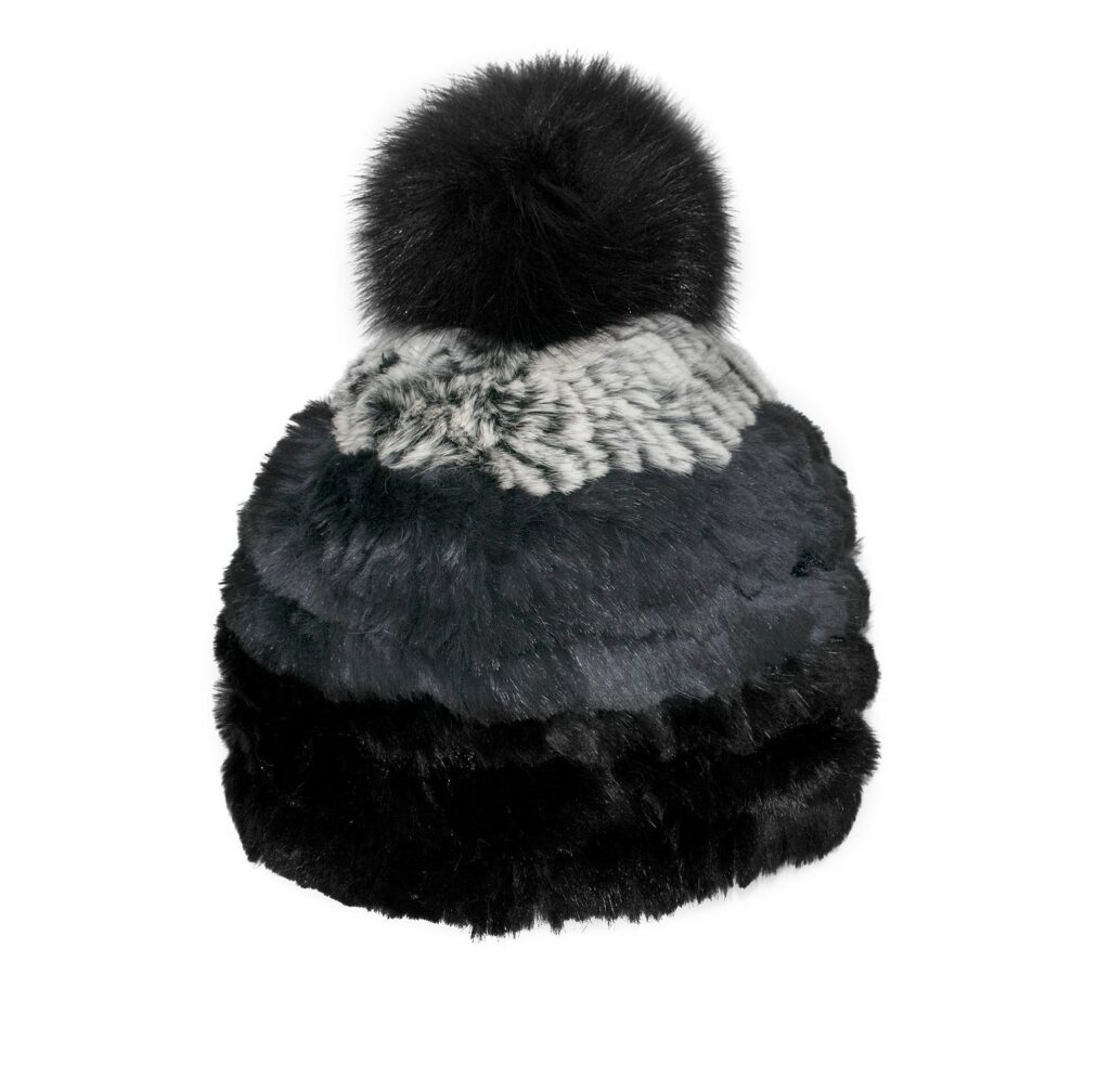 tuque tricotée mitchie's en fourrure de lapin avec pompon en renard