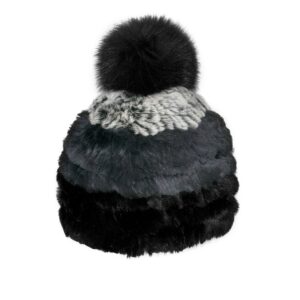 tuque tricotée mitchie's en fourrure de lapin avec pompon en renard