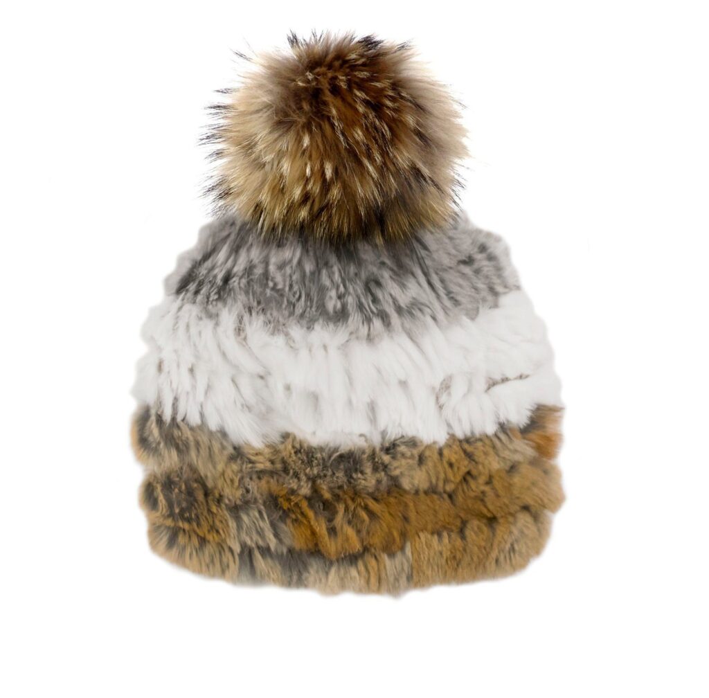 tuque tricotée mitchie's en fourrure de lapin avec pompon en renard