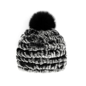 tuque tricotée mitchie's en fourrure de lapin avec pompon en renard