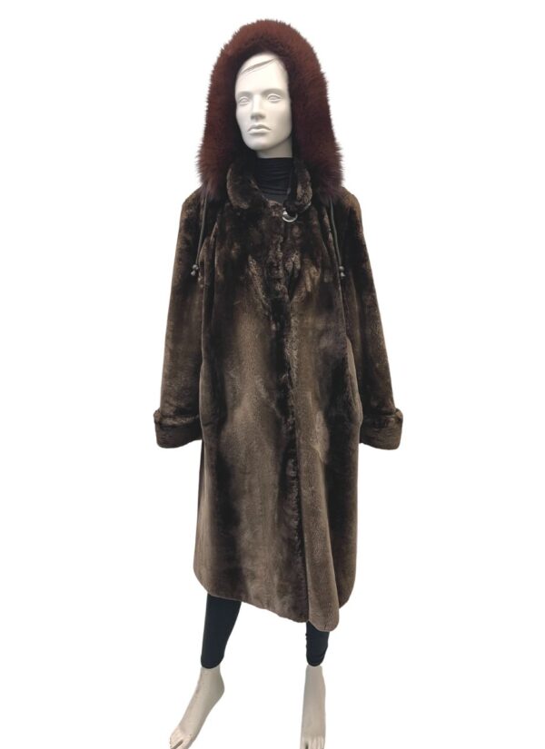 shaved beaver coat with fox hood 8441