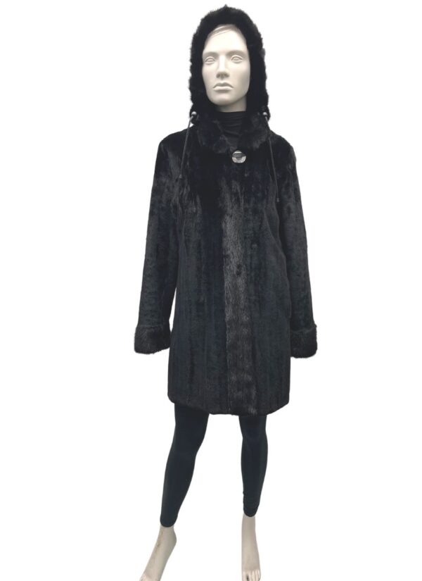 3/4 shaved mink coat black dyed and hood 8454
