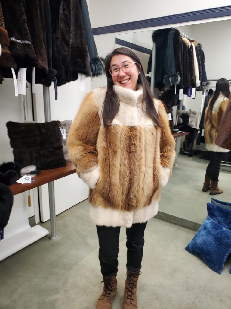 recycled red fox and pearl mink coat ligne m.r.