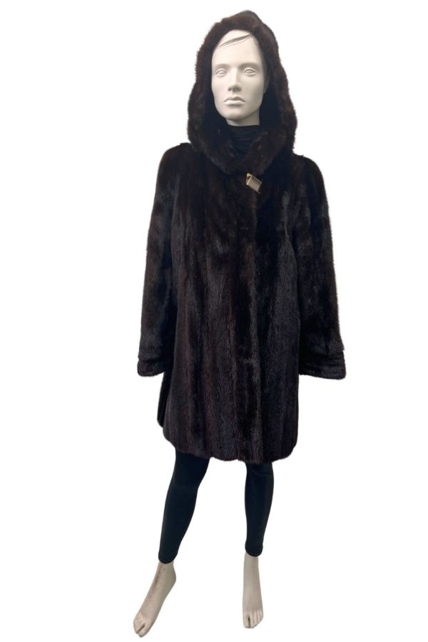 mahogany mink coat with hood 8527