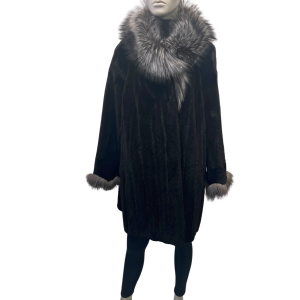 natural black shaved female mink coat with fox 8543