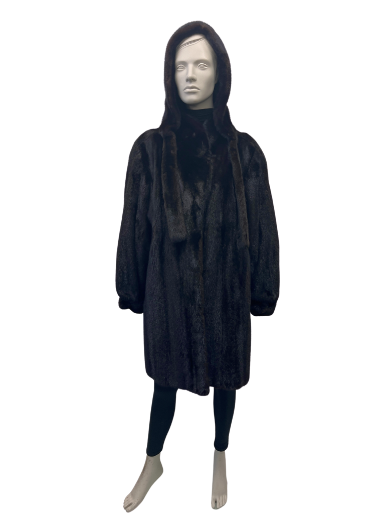 manteau de vison dark ranch et capuchon détachable 8550