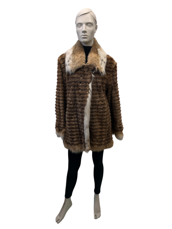 textured pastel mink coat with lynx collar 8552