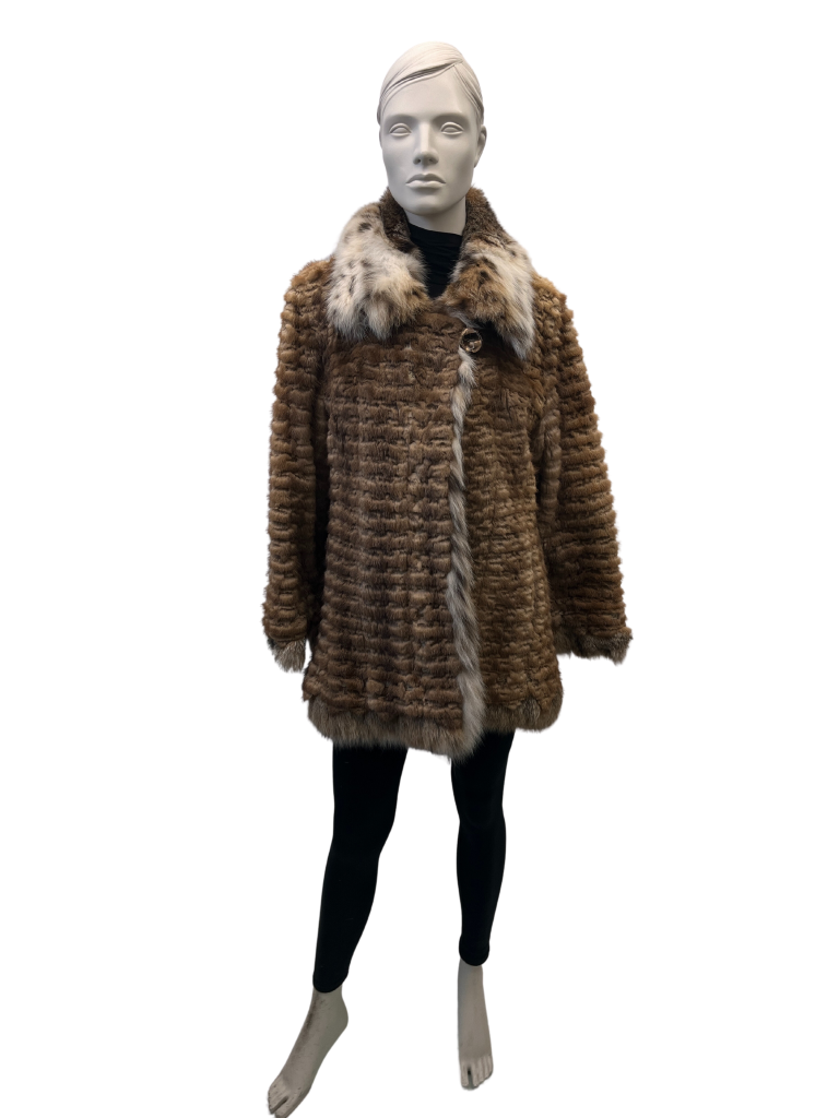 manteau de vison pastel texturé et col de lynx 8553