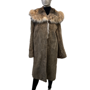 shaved textured beige mink coat with lynx collar 8554