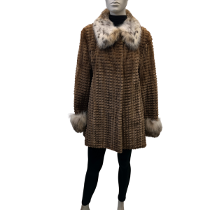 textured pastel mink coat with lynx collar 8555