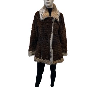 textured pastel mink coat with lynx collar 8556