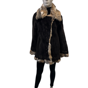 textured brown mink coat with lynx collar 8557