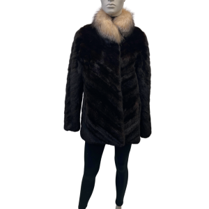 herringbone mink coat with crystal fox collar 8558