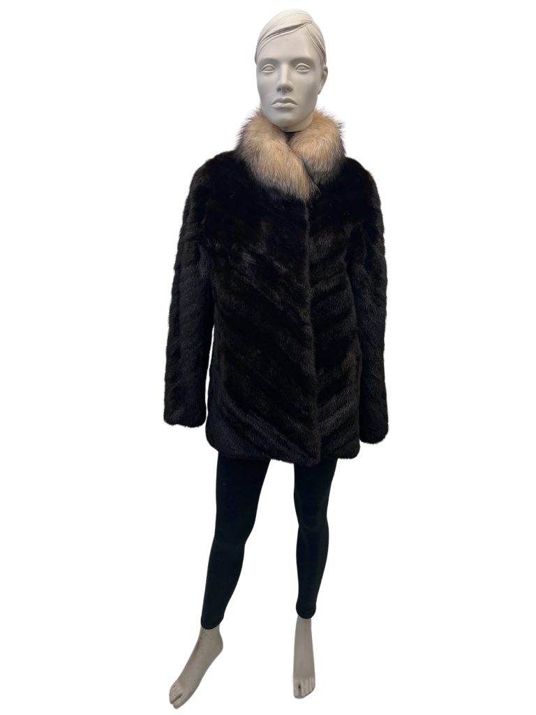 manteau de vison en chevron et col de renard crystal 8558
