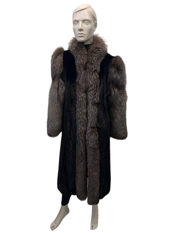 manteau de vison noir et renard argenté 8587