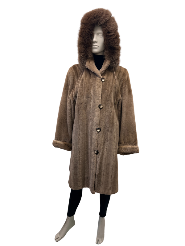 reversible pastel shaved mink coat with hood 8589