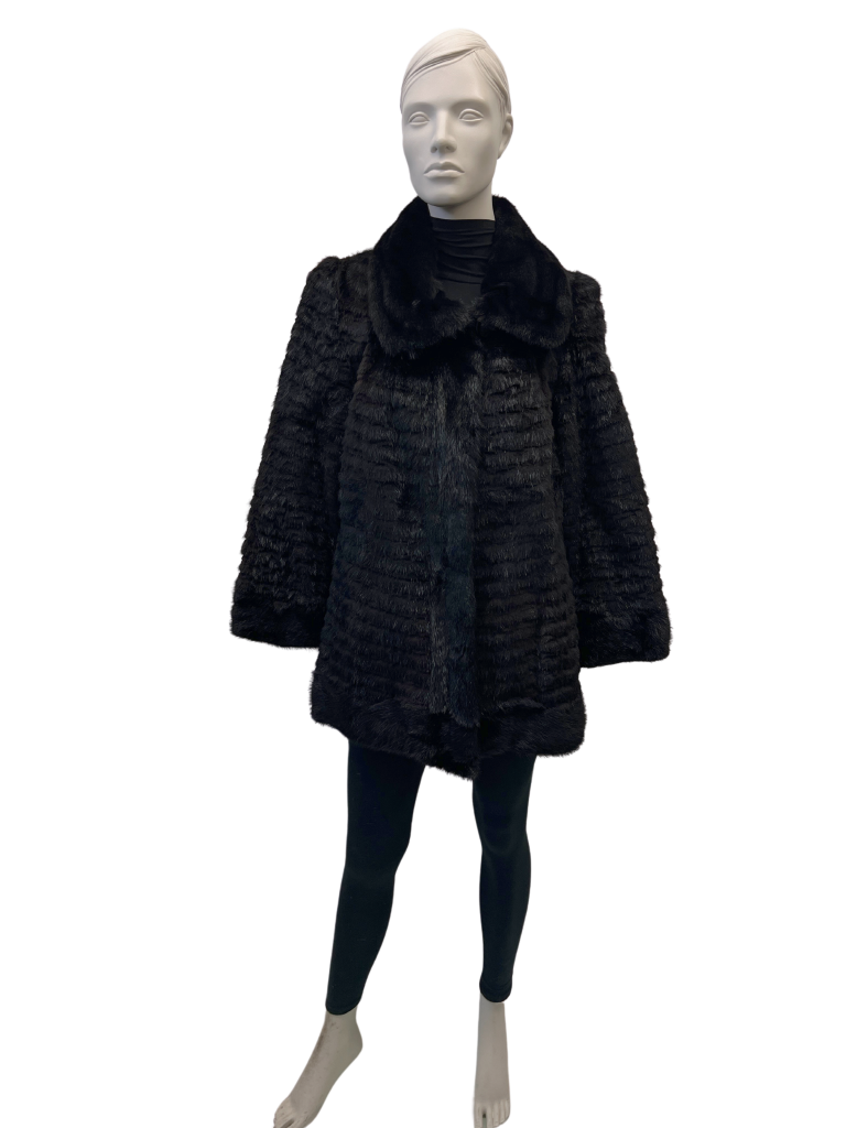 8561 jacket de vison brun texturé et long poil