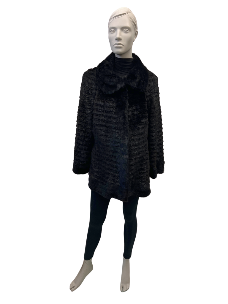 8561 jacket de vison brun texturé et long poil