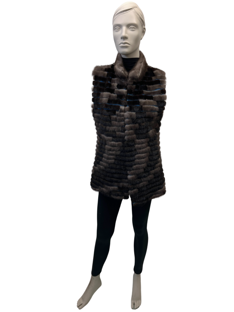 8561 jacket de vison brun texturé et long poil