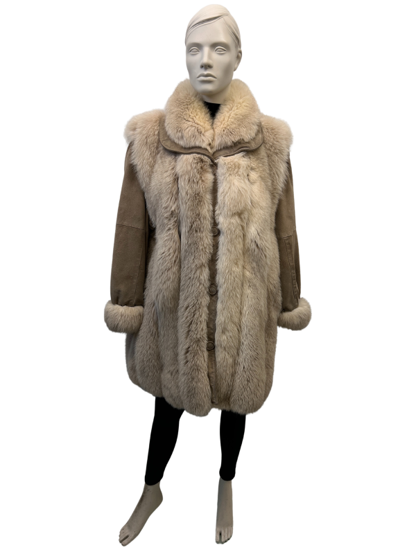manteau de renard lynx et suède beige 8613