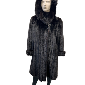 black mink coat with detachable hood 8622
