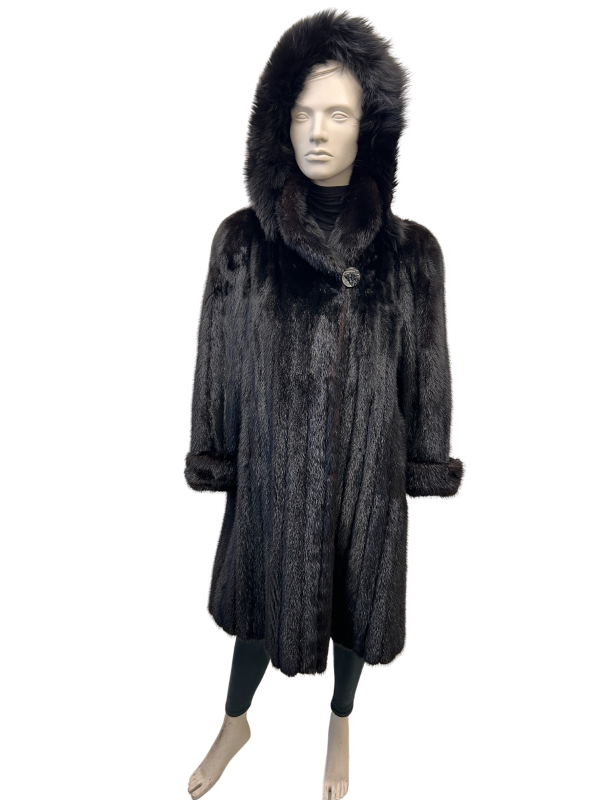 manteau de vison noir et capuchon détachable 8622