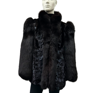 manteau têtes de vison manches de renard noir 8647