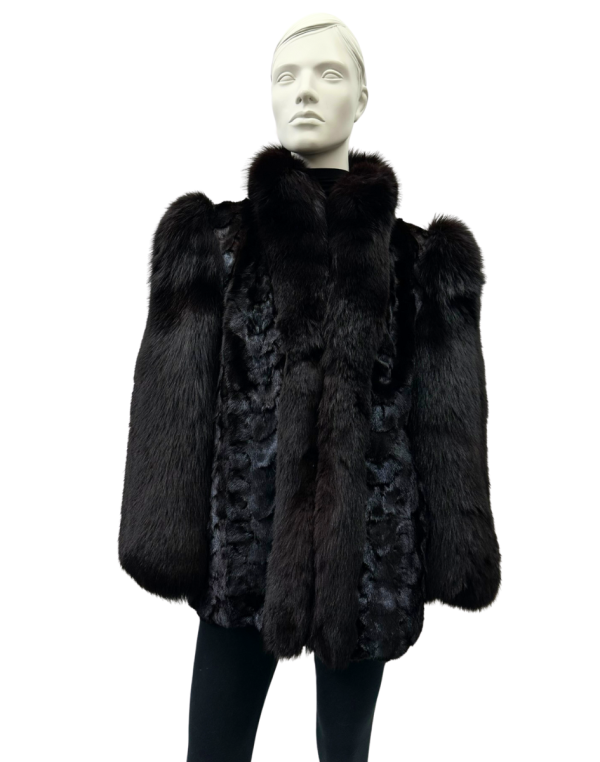 manteau têtes de vison manches de renard noir 8647