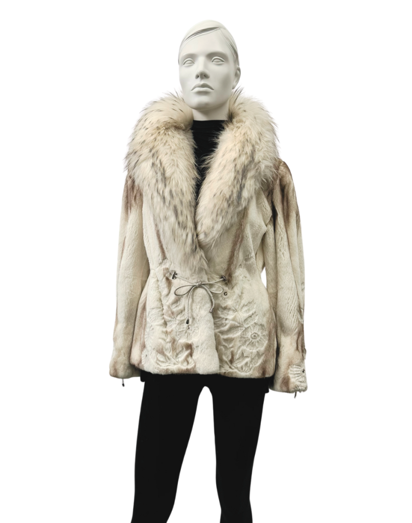 jacket de vison beige épilé avec col de renard 8660