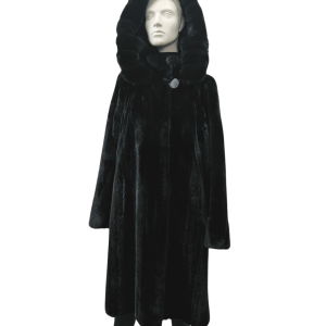 manteau de vison femelle noir et capuchon détachable 8669