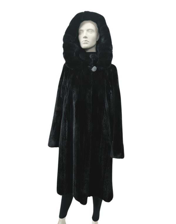 manteau de vison femelle noir et capuchon détachable 8669