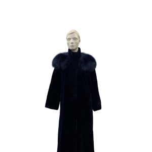 Manteau de castor rasé marine et renard - 8801