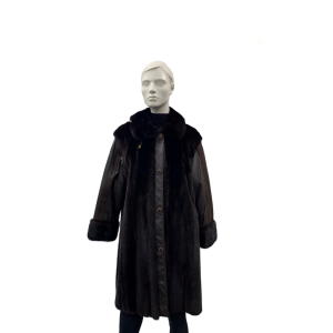 Manteau 3/4 de vison ranch avec cuir et capuchon - 8818
