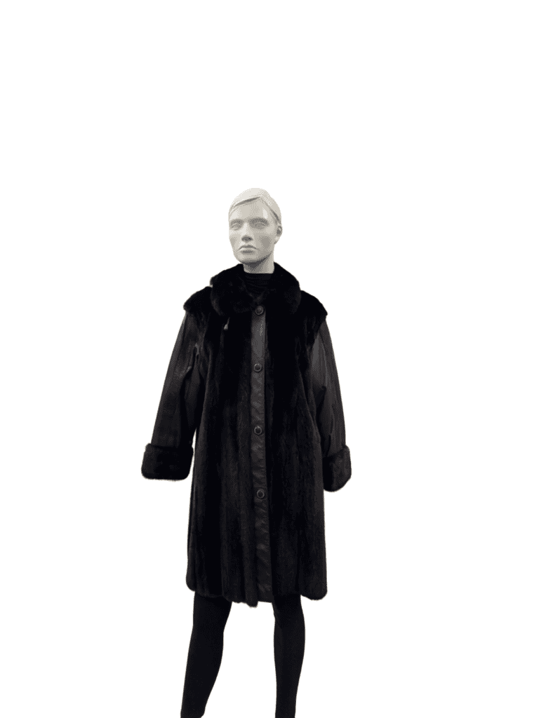 Manteau 3/4 de vison ranch avec cuir et capuchon - 8818