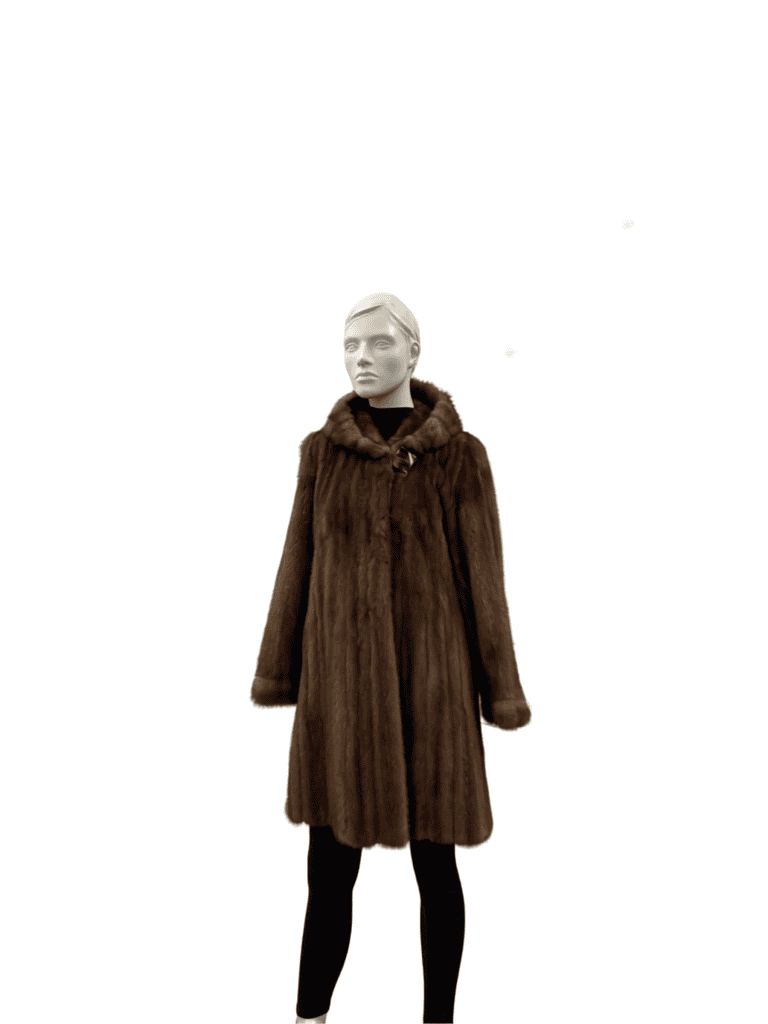 Manteau de vison demi-buff et capuchon - 8835