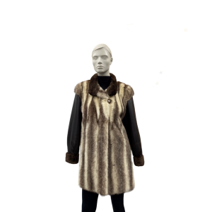 Manteau de vison croisé cuir et castor - 8845