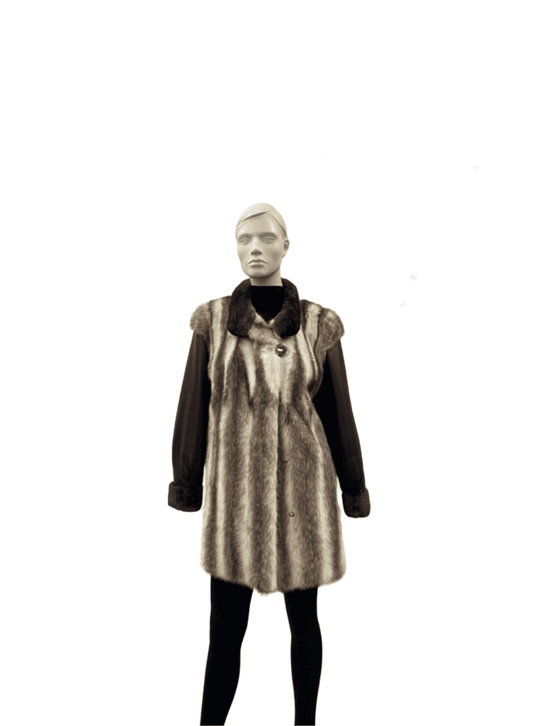 Manteau de vison croisé cuir et castor - 8845